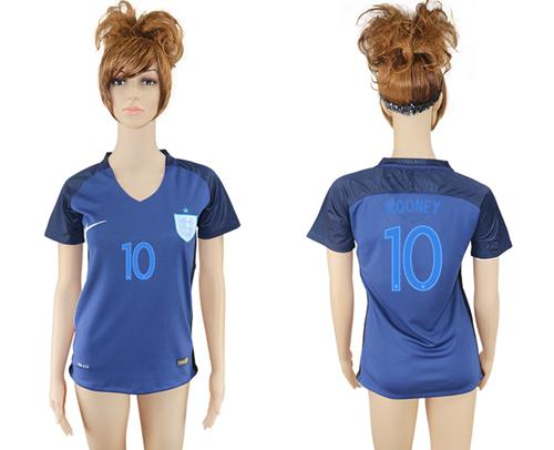 Women's England #10 Rooney Away Soccer Country Jersey - Click Image to Close